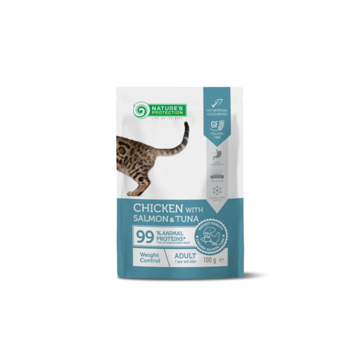 NATURES PROTECTION Weight Control, Pui și Somon, plic hrană umedă pisici, obezitate, (în sos), 100g - poza 2