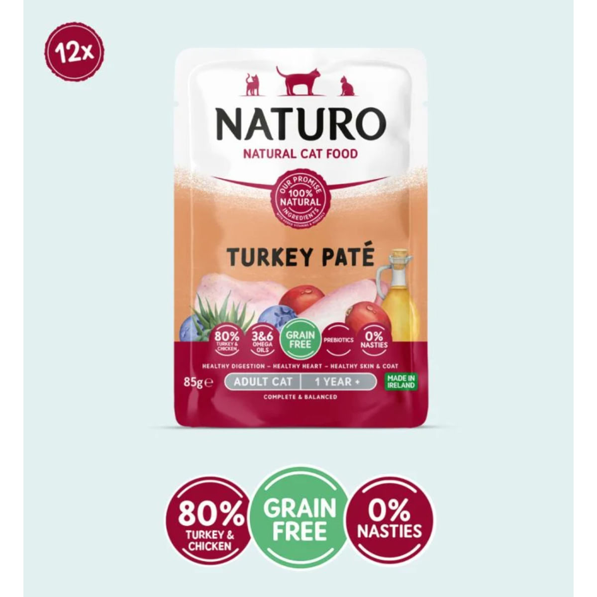 NATURO, Curcan, plic hrană umedă fără cereale pisici, (pate), 85g - poza 2
