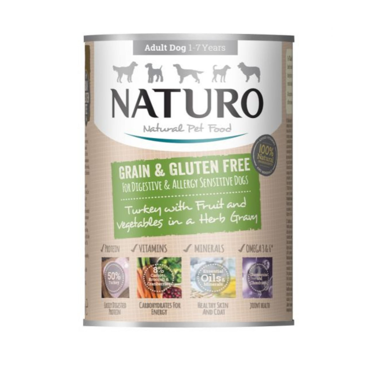 NATURO Grain Free, XS-L, Curcan și Legume, conservă hrană umedă fără cereale câini, (în sos), 390g - poza 2