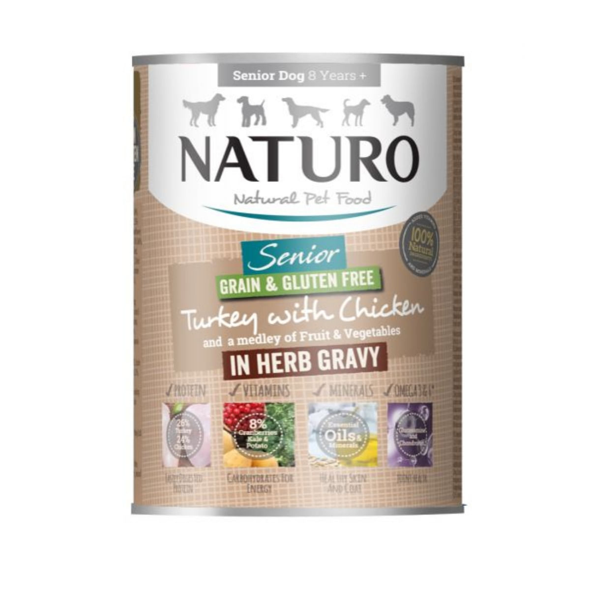 NATURO Grain Free, XS-L, Curcan și Pui, conservă hrană umedă fără cereale câini, (în sos), 390g - poza 1