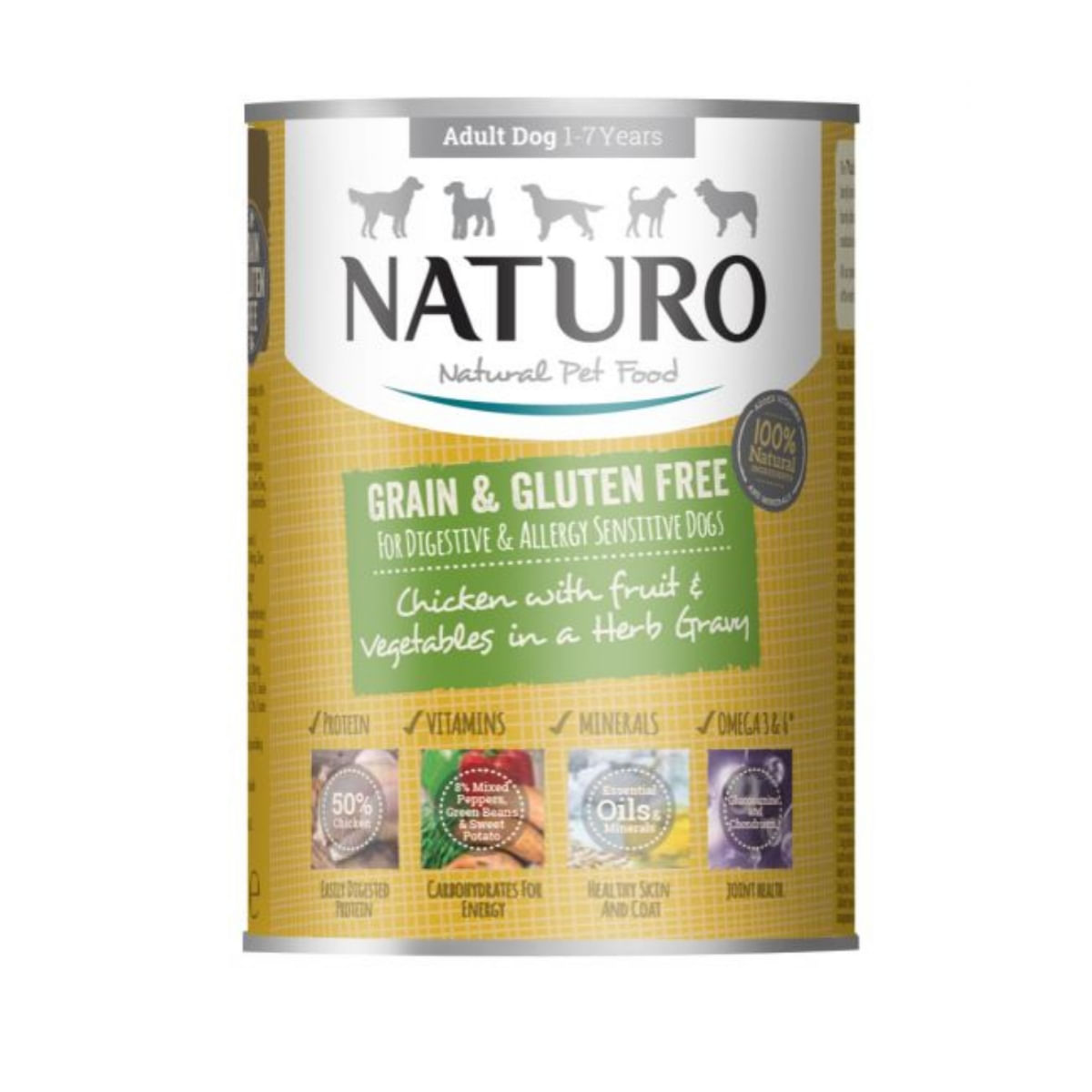 NATURO Grain Free, XS-L, Pui și Legume, conservă hrană umedă fără cereale câini, (în sos), 390g - poza 2