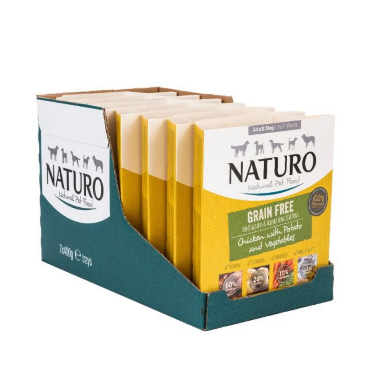 NATURO Grain Free, XS-L, Pui și Legume, tăviță hrană umedă fără cereale câini, (în aspic), 400g - poza 3