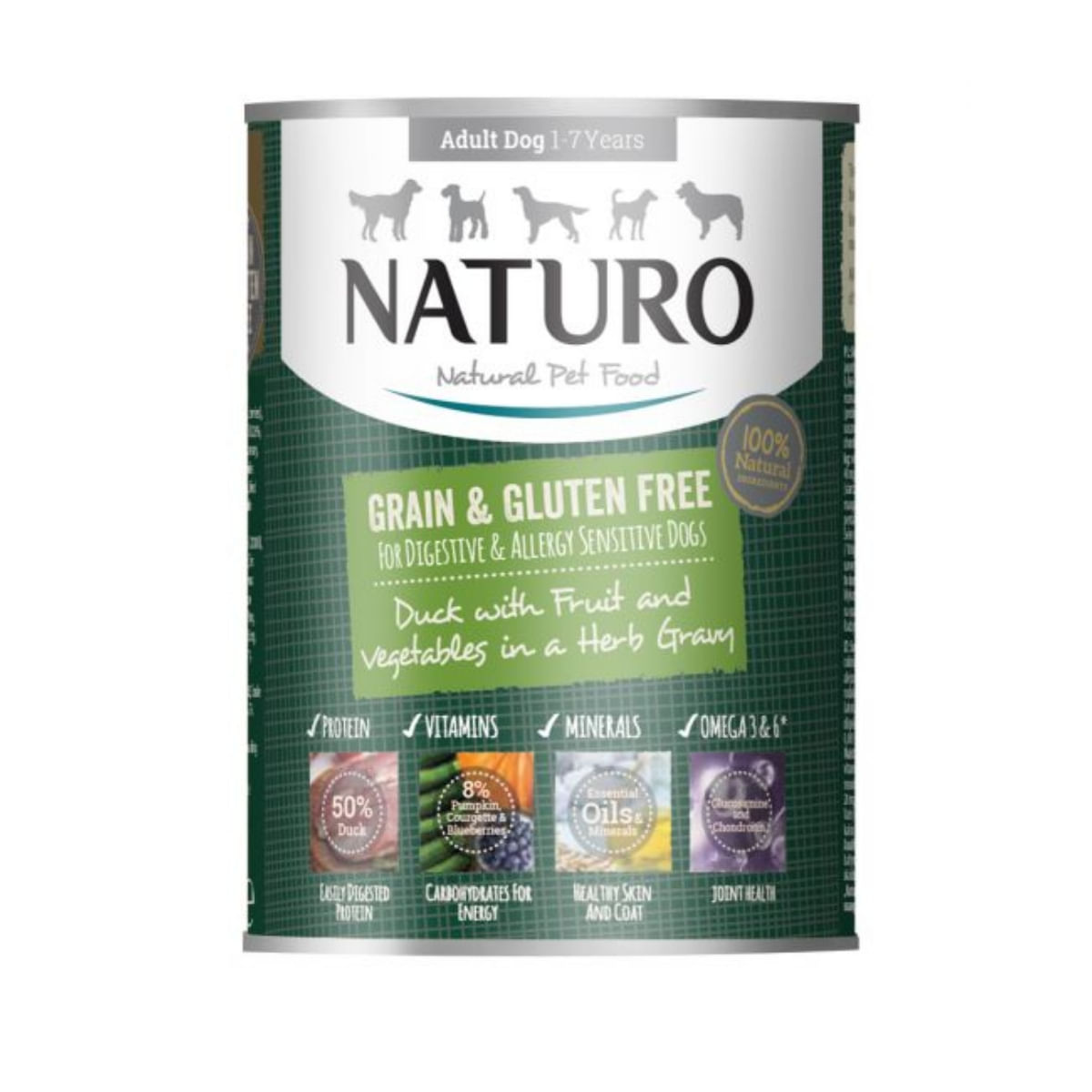 NATURO Grain Free, XS-L, Rață și Legume, conservă hrană umedă fără cereale câini, (în sos), 390g - poza 2