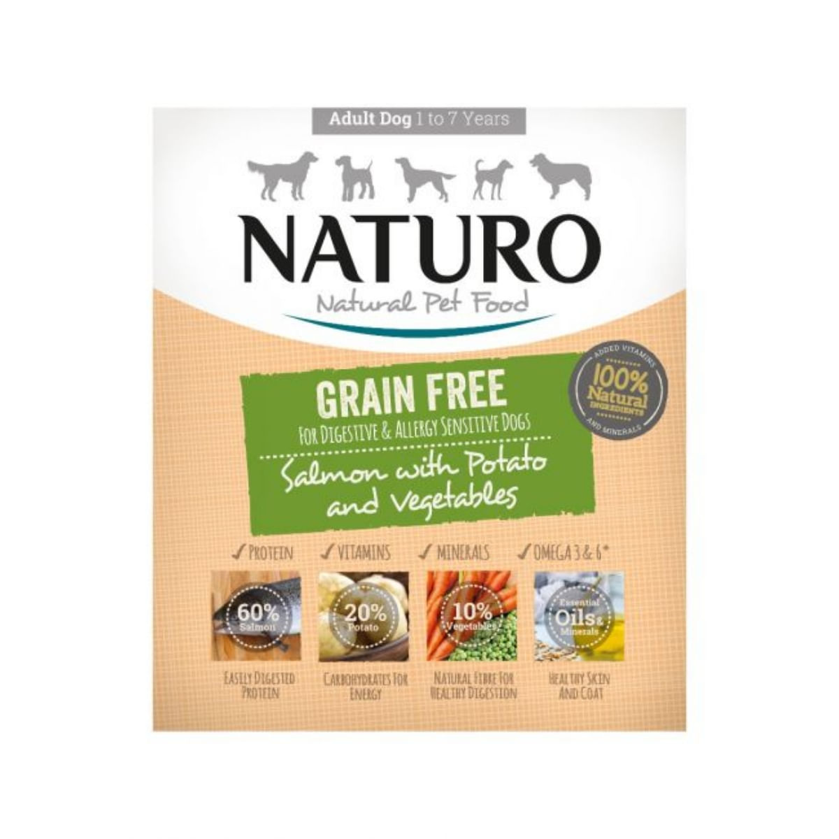 NATURO Grain Free, XS-L, Somon și Legume, tăviță hrană umedă monoproteică fără cereale câini, (în aspic), 400g - poza 2