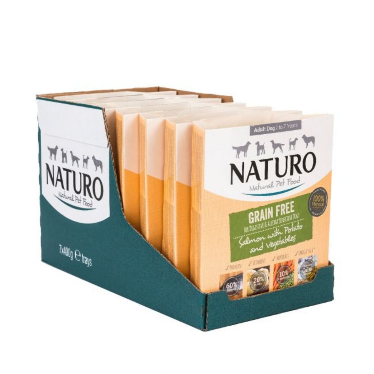 NATURO Grain Free, XS-L, Somon și Legume, tăviță hrană umedă monoproteică fără cereale câini, (în aspic), 400g - poza 3