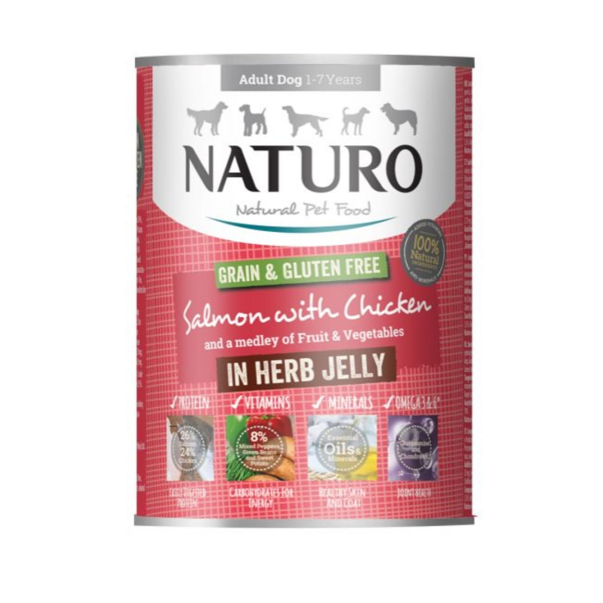 NATURO Grain Free, XS-L, Somon și Pui, conservă hrană umedă fără cereale câini, (în aspic), 390g - poza 2
