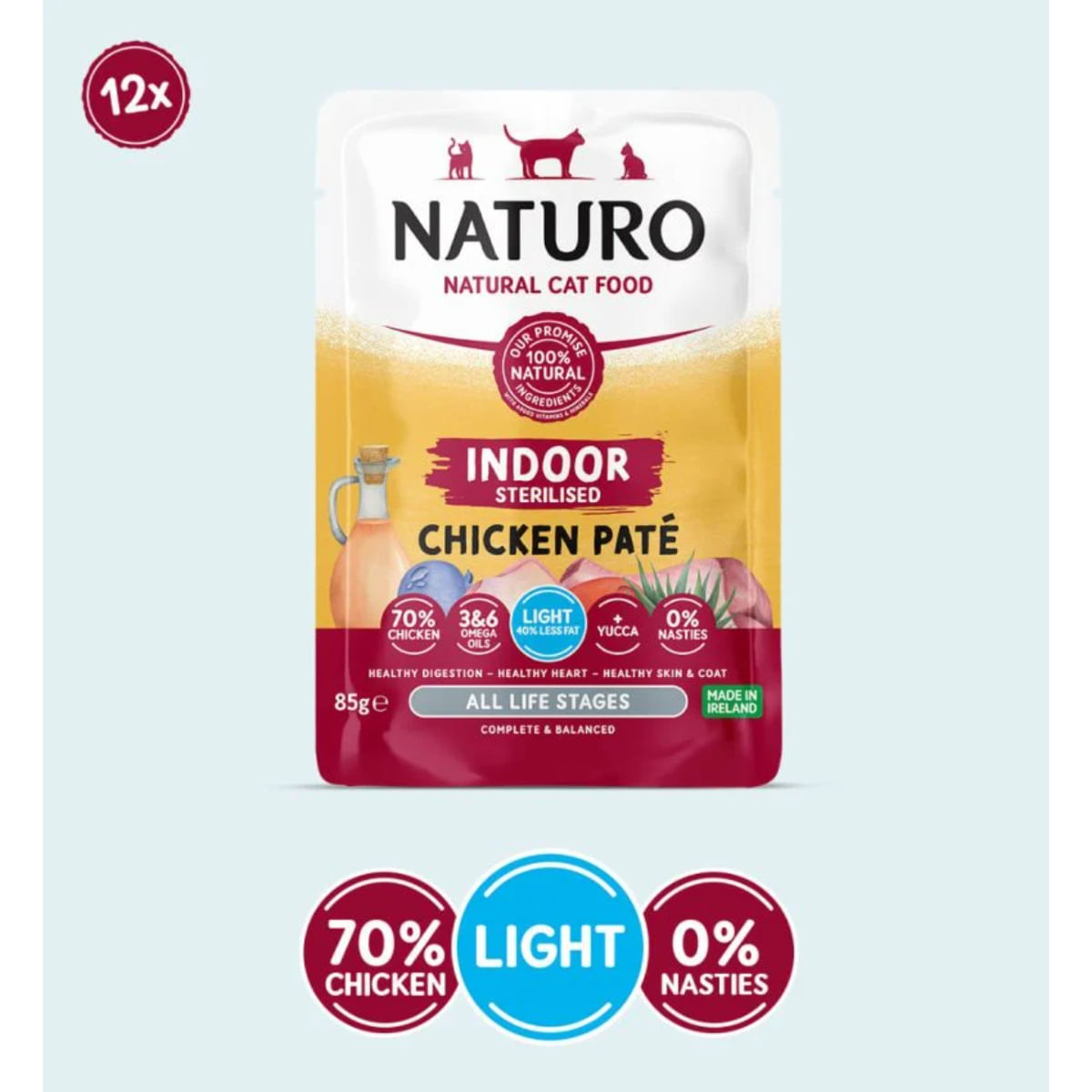 NATURO Indoor Sterilised, Pui, plic hrană umedă fără cereale pisici sterilizate, (pate), 85g - poza 2