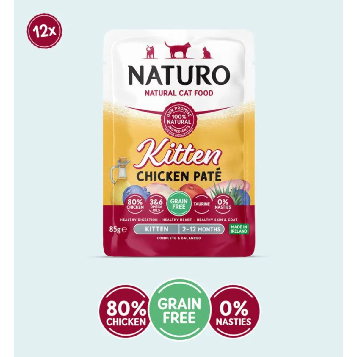 NATURO Kitten, Pui, plic hrană umedă fără cereale pisici junior, (pate), 85g - poza 2