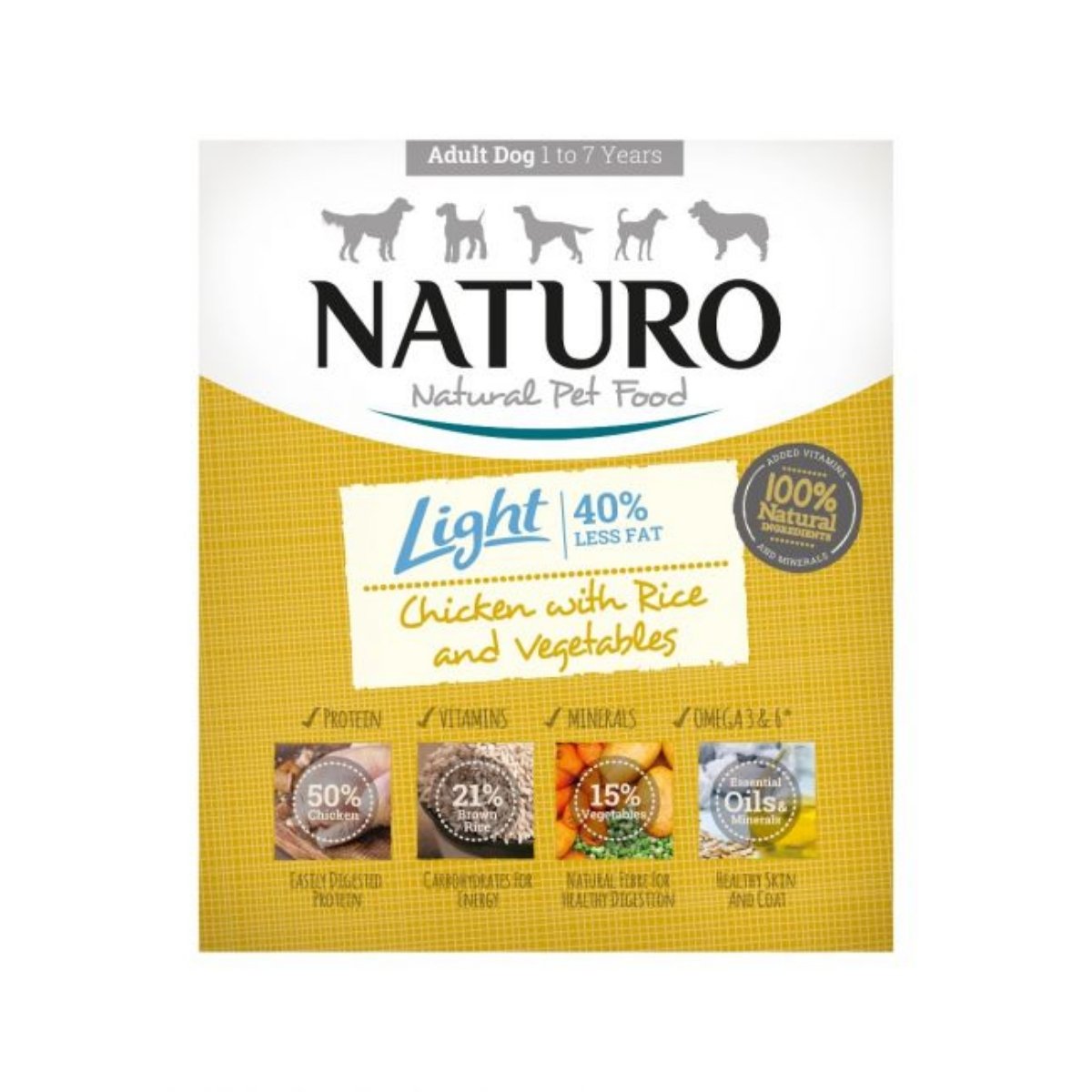 NATURO Low Grain Light, XS-L, Pui și Legume, tăviță hrană umedă conținut redus cereale câini, managementul greutății, (în aspic), 400g - poza 2