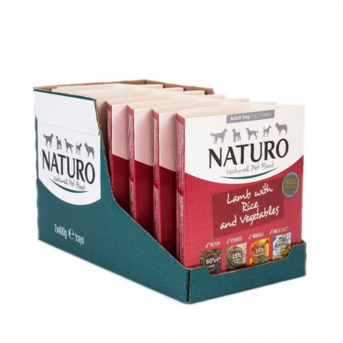 NATURO Low Grain, XS-L, Miel și Legume, tăviță hrană umedă conținut redus cereale câini, (în aspic), 400g - poza 1