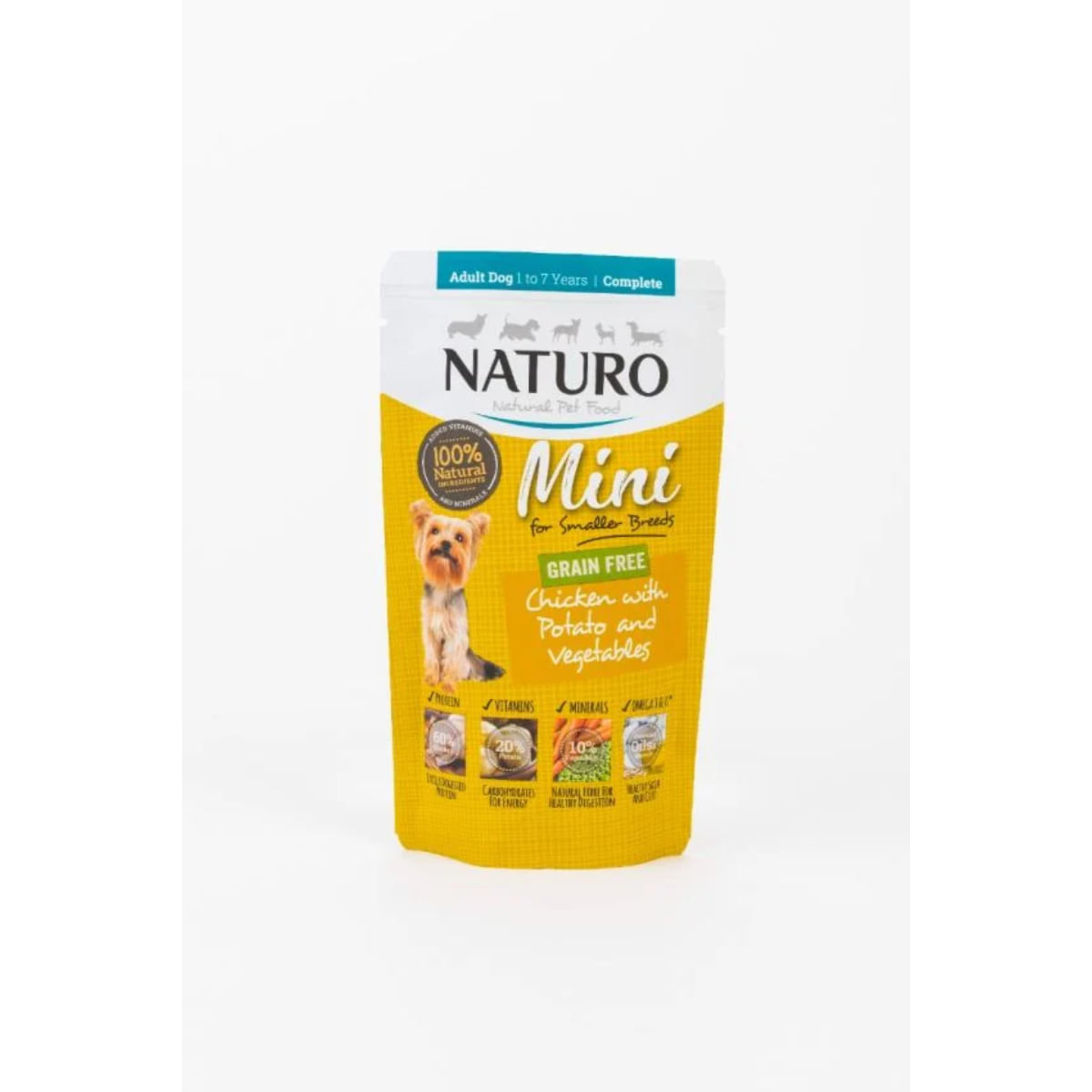 NATURO Mini, XS-S, Pui și Cartofi, plic hrană umedă fără cereale câini, (în suc propriu), 150g - poza 1