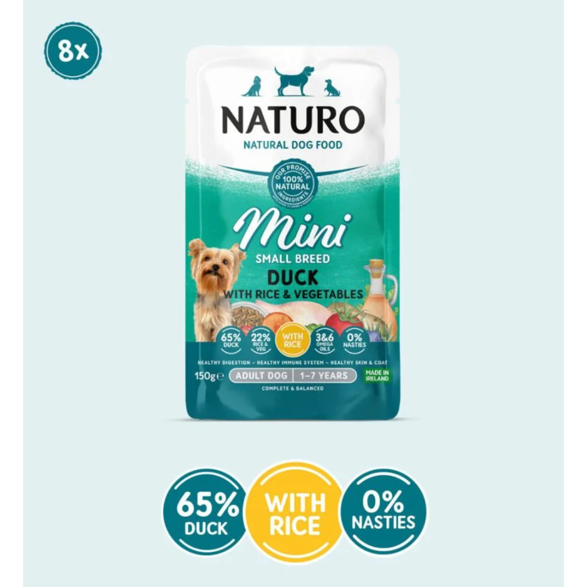NATURO Mini, XS-S, Rață și Orez, plic hrană umedă câini, (în suc propriu), 150g - poza 1