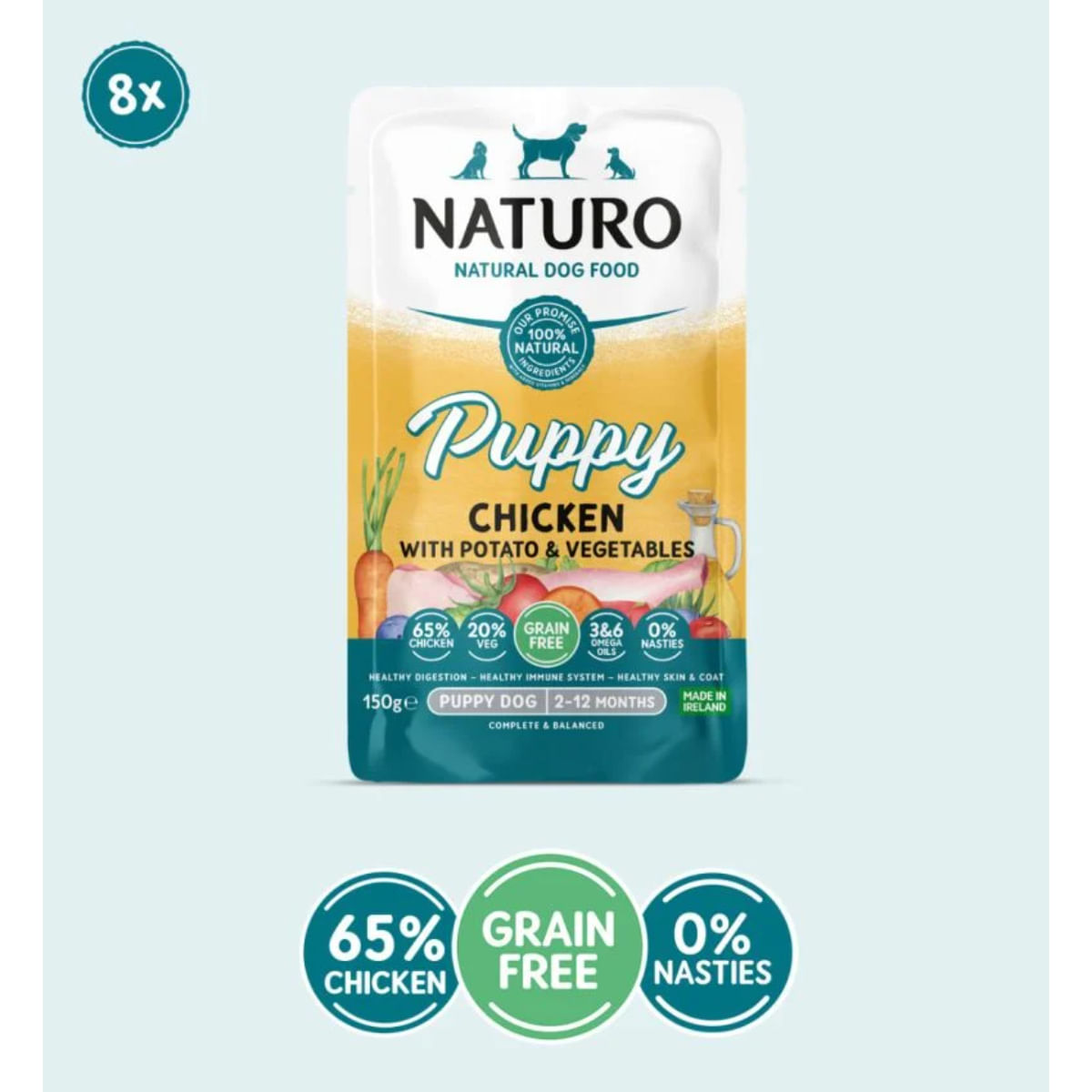 NATURO Puppy, XS-XL, Pui, plic hrană umedă fără cereale câini junior, (în suc propriu), 150g - poza 2