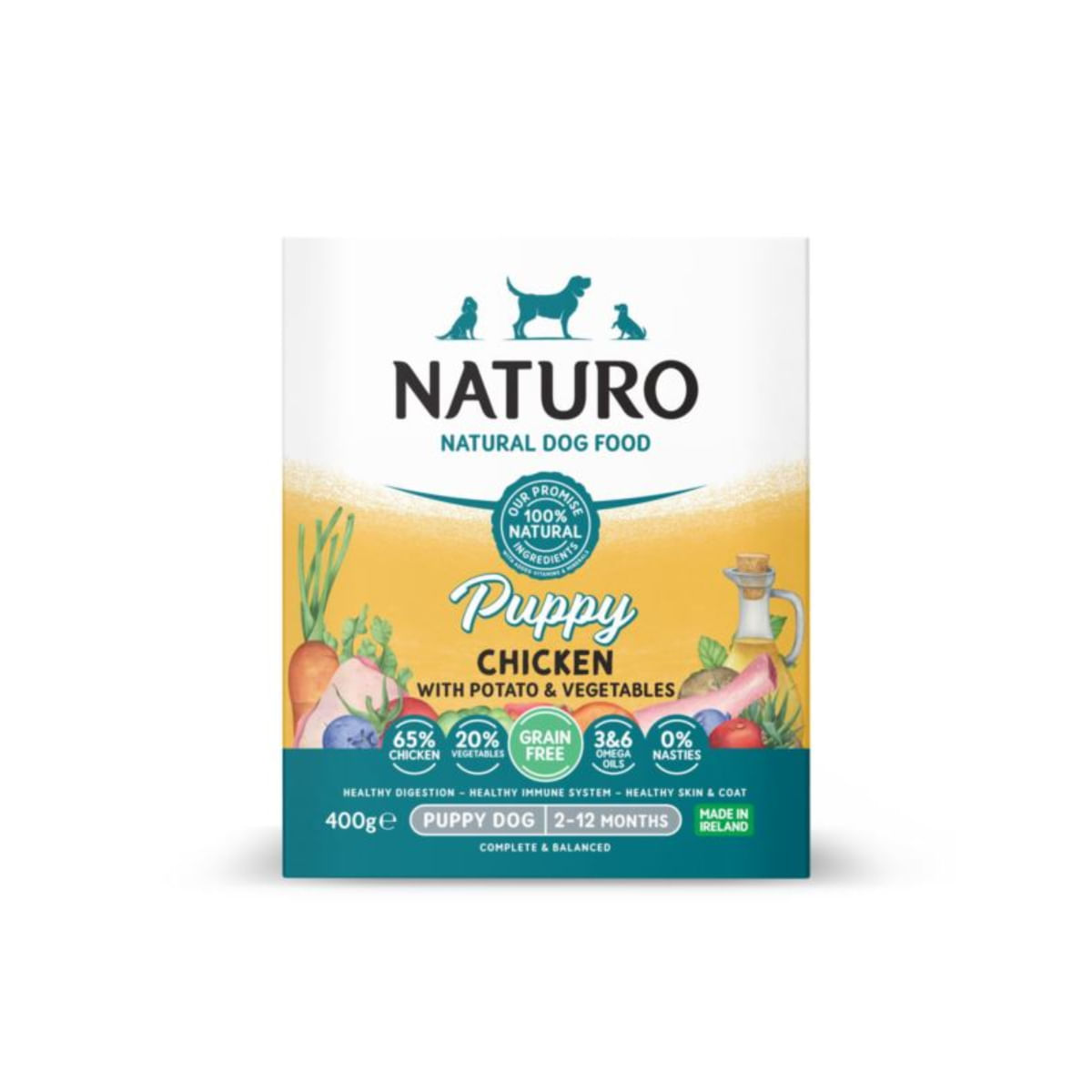NATURO Puppy, XS-XL, Pui, tăviță, cutie hrană umedă fără cereale câini junior, (în suc propriu), 400g - poza 2
