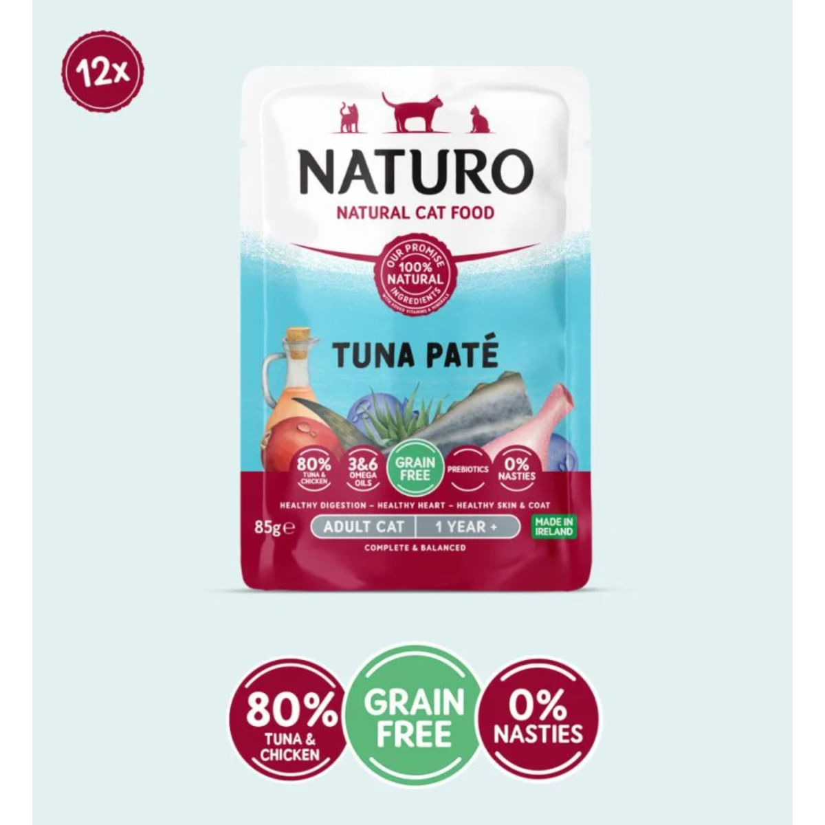 NATURO, Ton, plic hrană umedă fără cereale pisici, (pate), 85g - poza 2