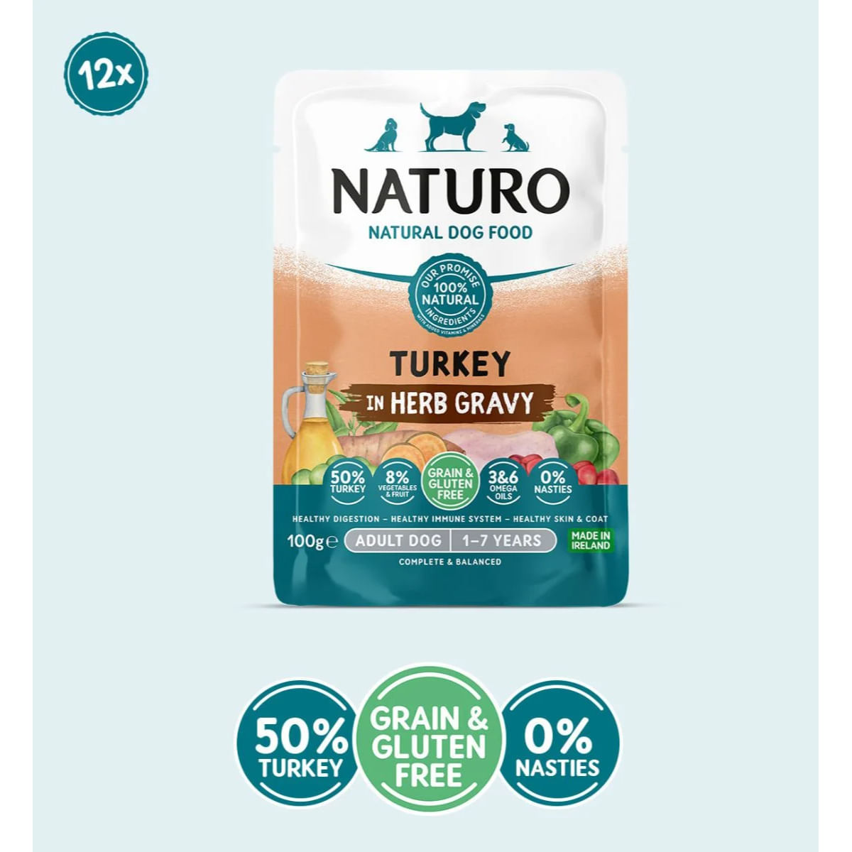 NATURO, XS-XL, Curcan, plic hrană umedă fără cereale câini (în sos), 100g - poza 1