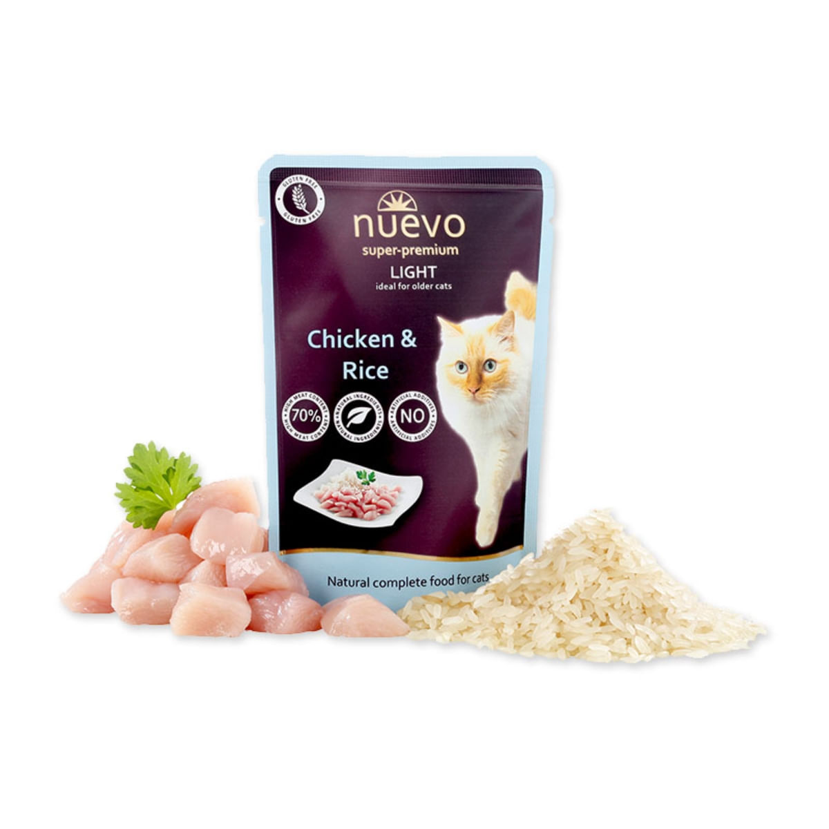 NUEVO Light, Pui și Orez, hrană umedă pisici, obezitate, (pate) NUEVO Light, Pui și Orez, plic hrană umedă pisici, obezitate, (pate), 85g - poza 2