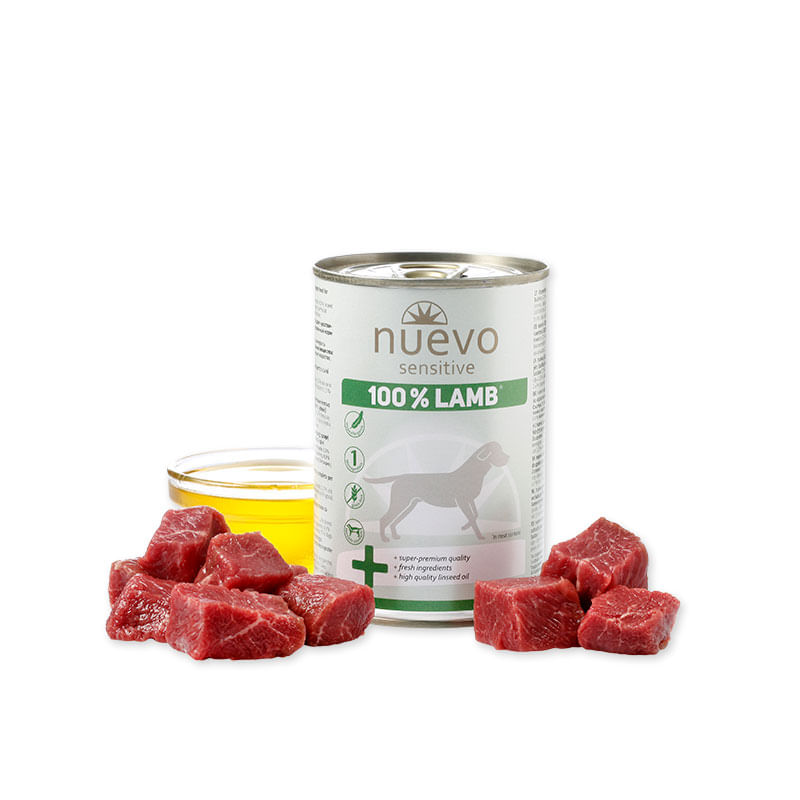 NUEVO Sensitive 100% Lamb, XS-XL, Miel, conservă hrană umedă monoproteică fără cereale câini, alergii, (în aspic), 400g - poza 1