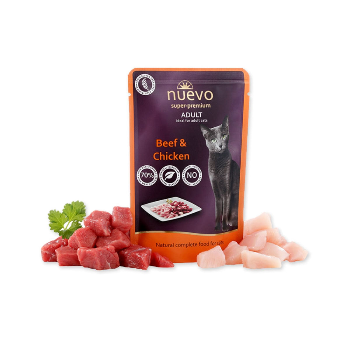 NUEVO, Vită și Pui, hrană umedă fără cereale pisici, (pate) NUEVO, Vită și Pui, plic hrană umedă fără cereale pisici, (pate), 85g - poza 2
