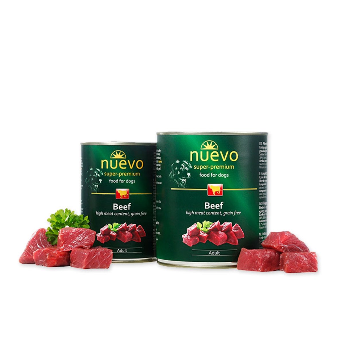 NUEVO, XS-XL, Vită, conservă hrană umedă fără cereale câini, (pate), 800g - poza 2