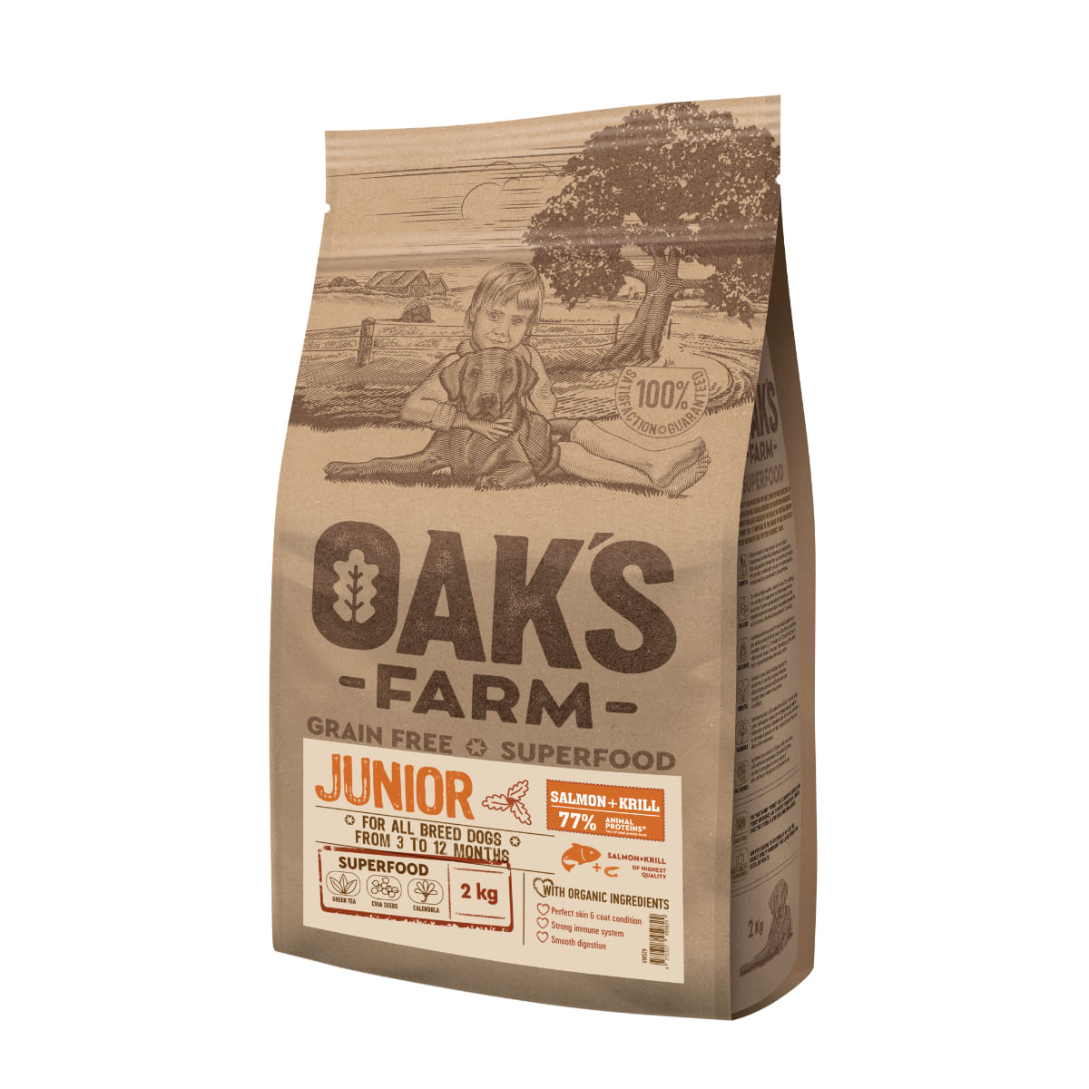 OAK'S FARM Junior, XS-XL, Somon, hrană uscată fără cereale câini junior, 12kg - poza 1