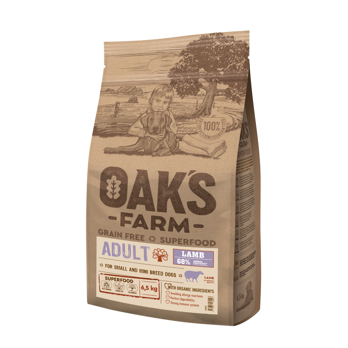 OAK'S FARM Mini Adult, XS-S, Miel, hrană uscată fără cereale câini, 6.5kg - poza 1