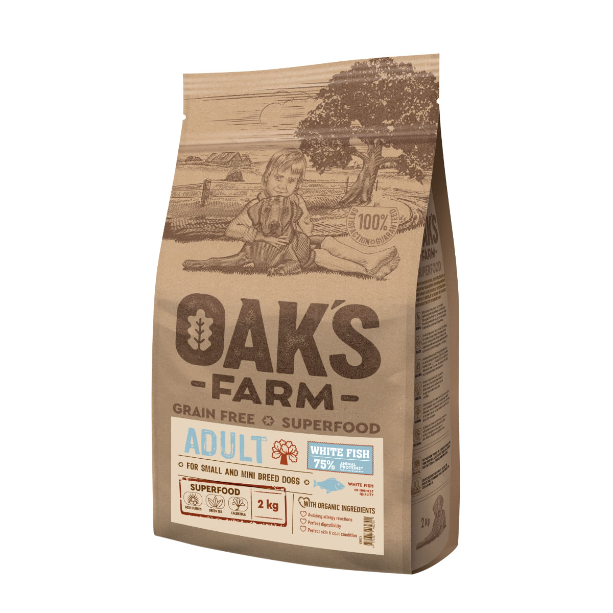 OAK'S FARM Mini Adult, XS-S, Pește alb, hrană uscată fără cereale câini, 2kg - poza 1