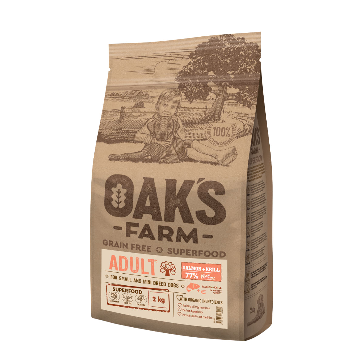 OAK'S FARM Mini Adult, XS-S, Somon, hrană uscată fără cereale câini, 2kg