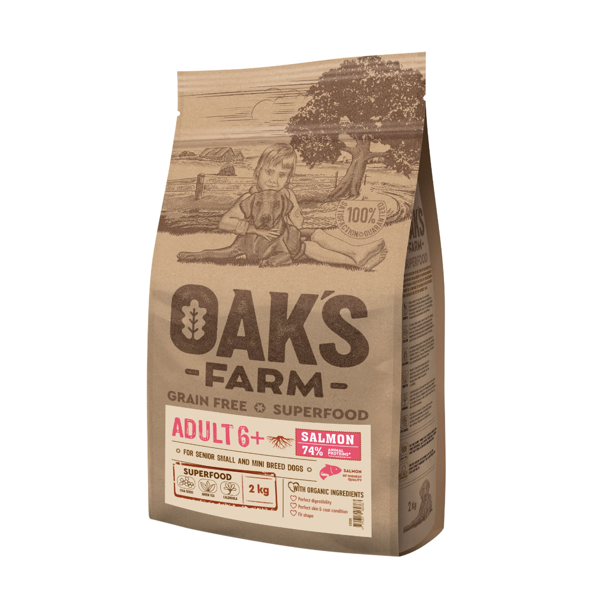 OAK'S FARM Mini Senior 6+, XS-S, Somon, hrană uscată fără cereale câini senior, 6.5kg - poza 1