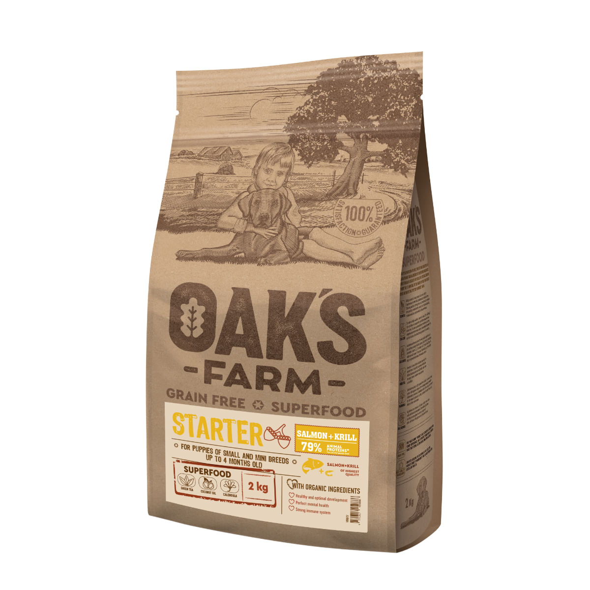 OAK'S FARM Mini Starter, XS-S, Somon, hrană uscată fără cereale câini junior, 2kg - poza 2