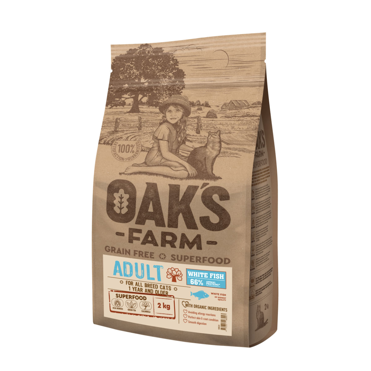 OAK'S FARM, Pește alb, hrană uscată fără cereale pisici, 400g - poza 1