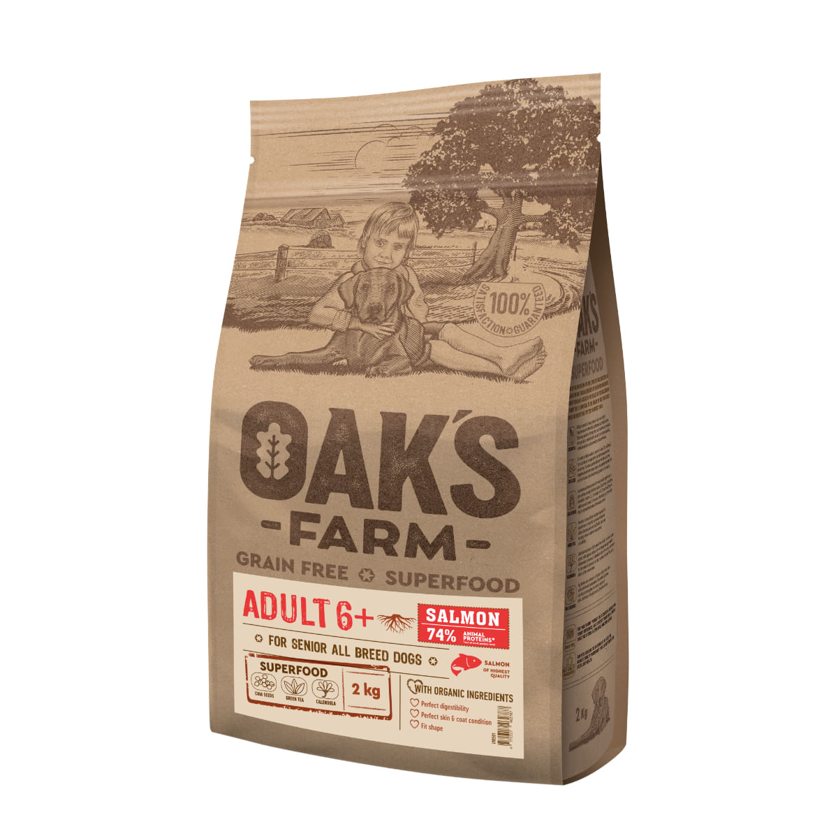 OAK'S FARM Senior 6+, XS-XL, Somon, hrană uscată fără cereale câini senior, 6.5kg - poza 1