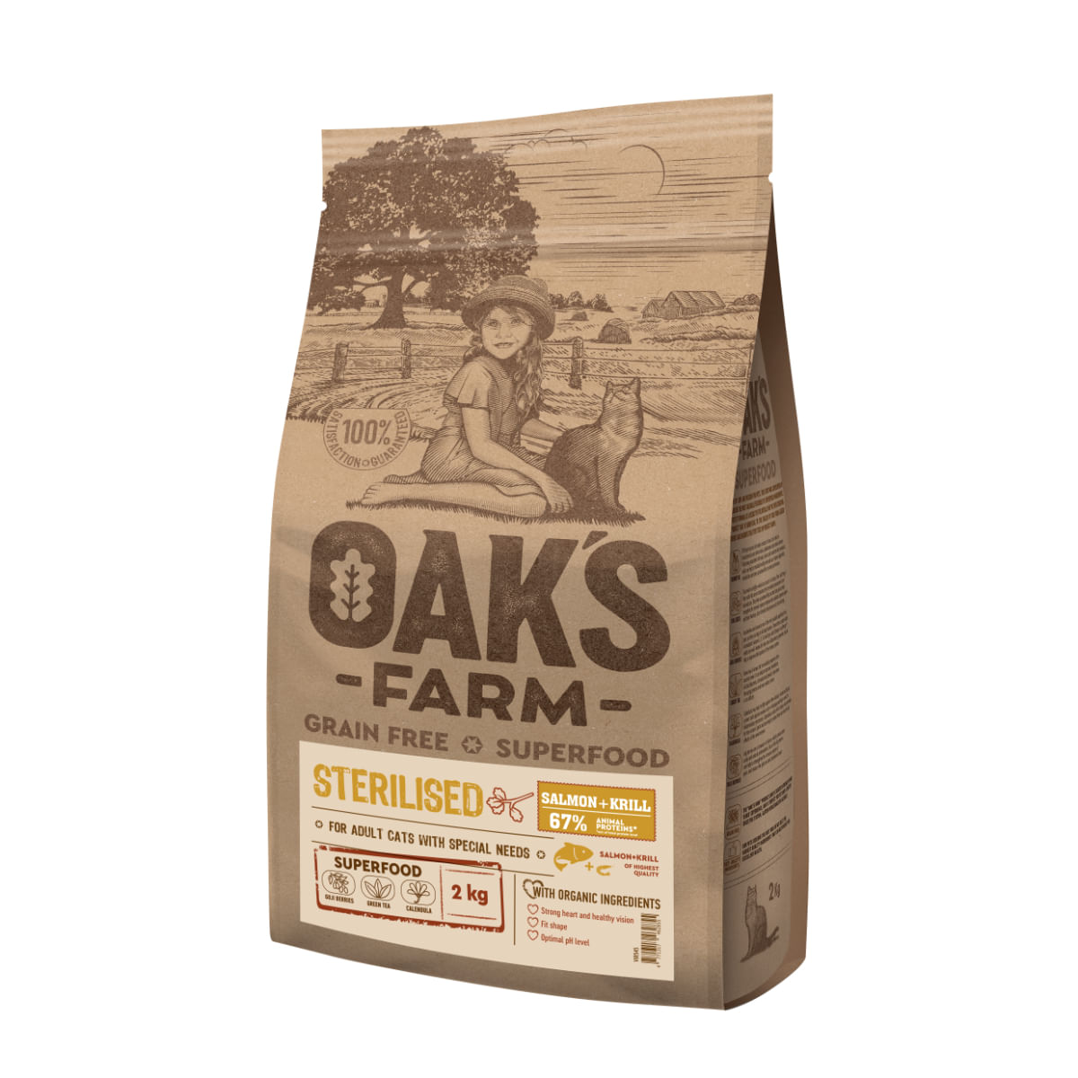OAK'S FARM Sterilised, Somon, hrană uscată fără cereale pisici sterilizate, obezitate, 400g