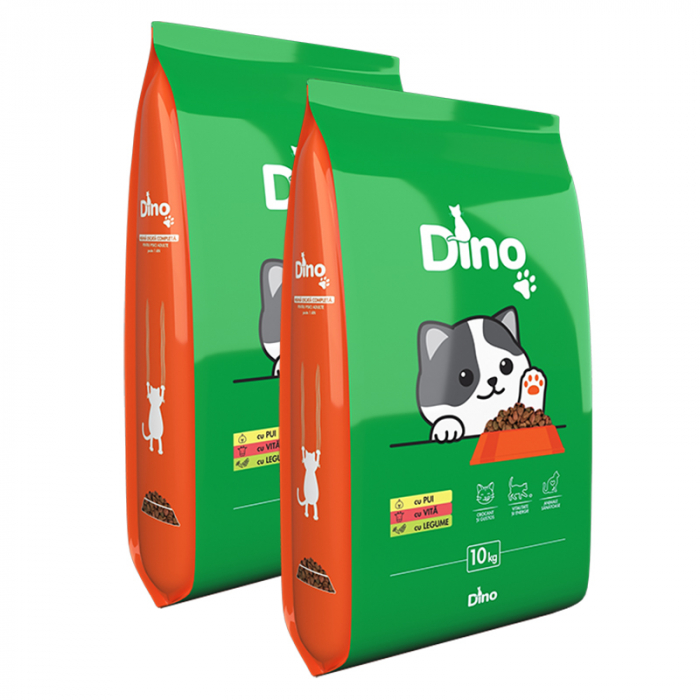 Oferta 2 saci x 10 kg Hrana uscata pentru pisici Dino cu pui vita legume