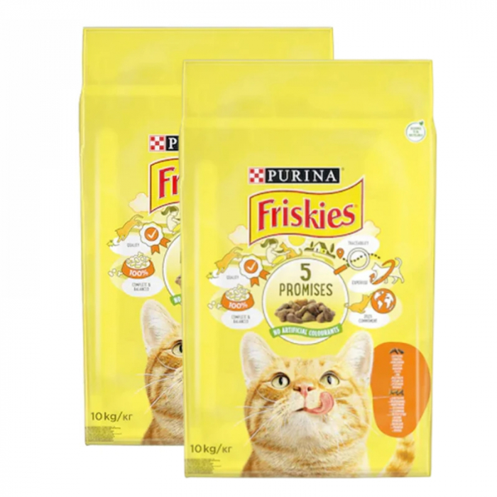 Oferta 2 saci x 10 kg Hrana uscata pentru pisici Friskies cu pui legume