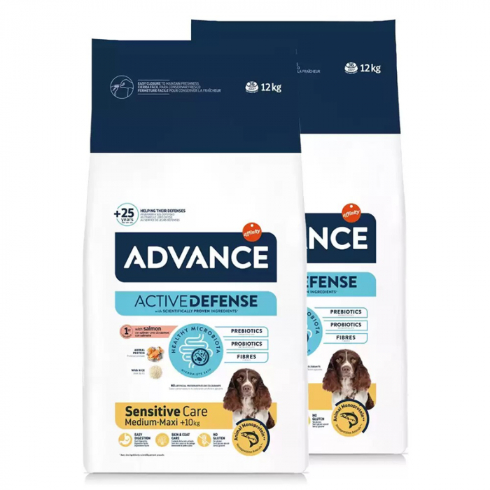 Oferta 2 saci x 12 kg Hrana uscata pentru caini Advance Sensitive Medium - Maxi cu Somon