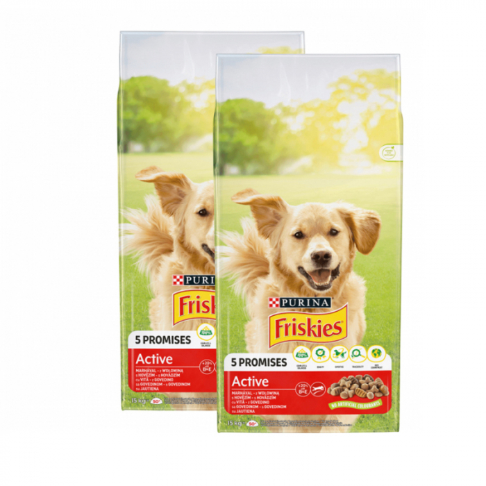 Oferta 2 saci x 15 kg Hrana uscata pentru caini Friskies Active cu vita