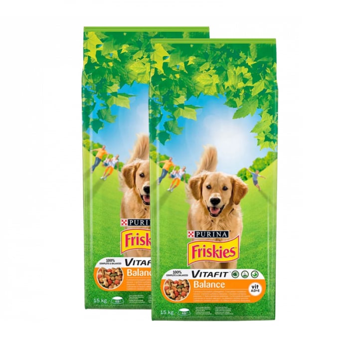 Oferta 2 saci x 15 kg Hrana uscata pentru caini Friskies Balance cu pui legume