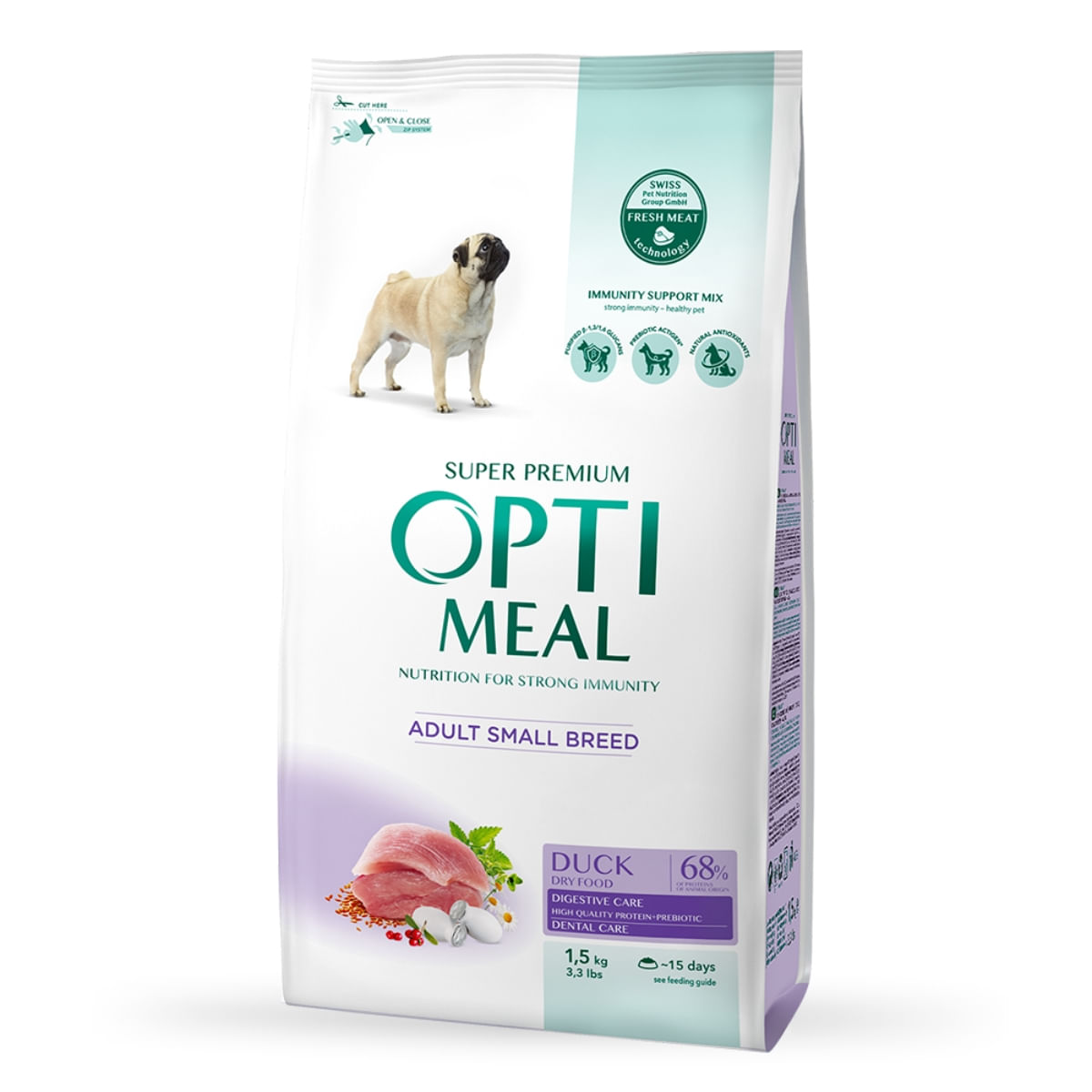 OPTIMEAL Adult XS-S, Rață, hrană uscată câini OPTIMEAL Adult, XS-S, Rață, hrană uscată câini, 1.5kg - poza 1