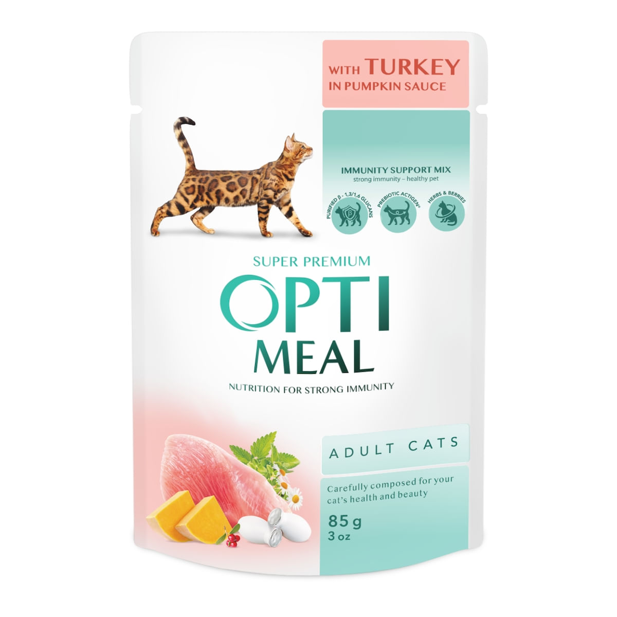OPTIMEAL Curcan și Dovleac, plic hrană umedă pisici, (în sos), 85g - poza 5