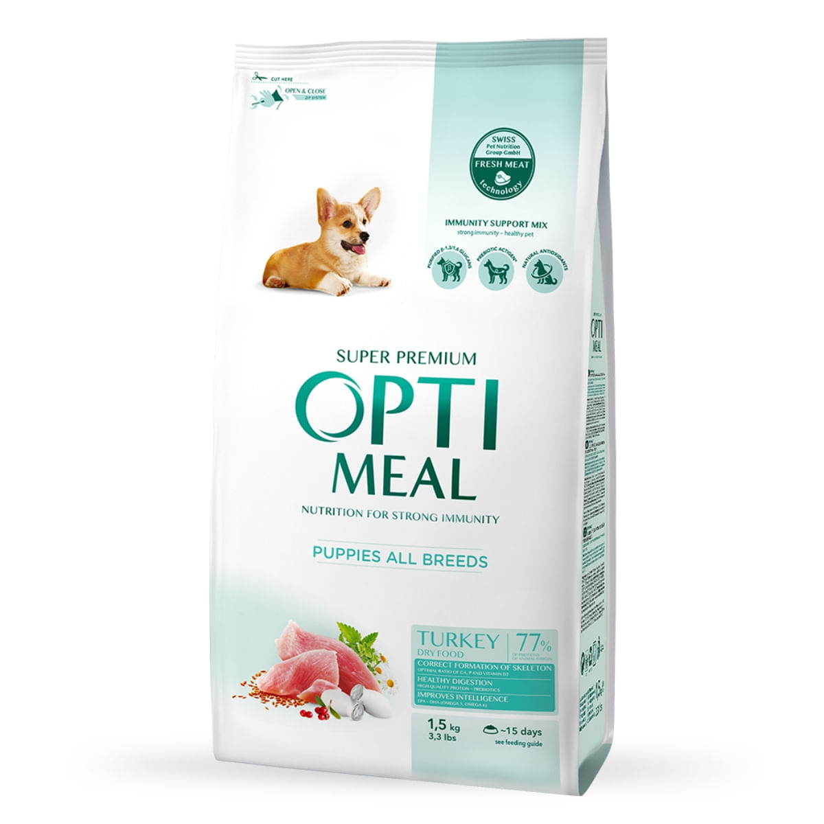 OPTIMEAL Junior, Curcan, hrană uscată câini junior OPTIMEAL Junior, XS-XL, Curcan, hrană uscată câini junior, 1.5kg - poza 1