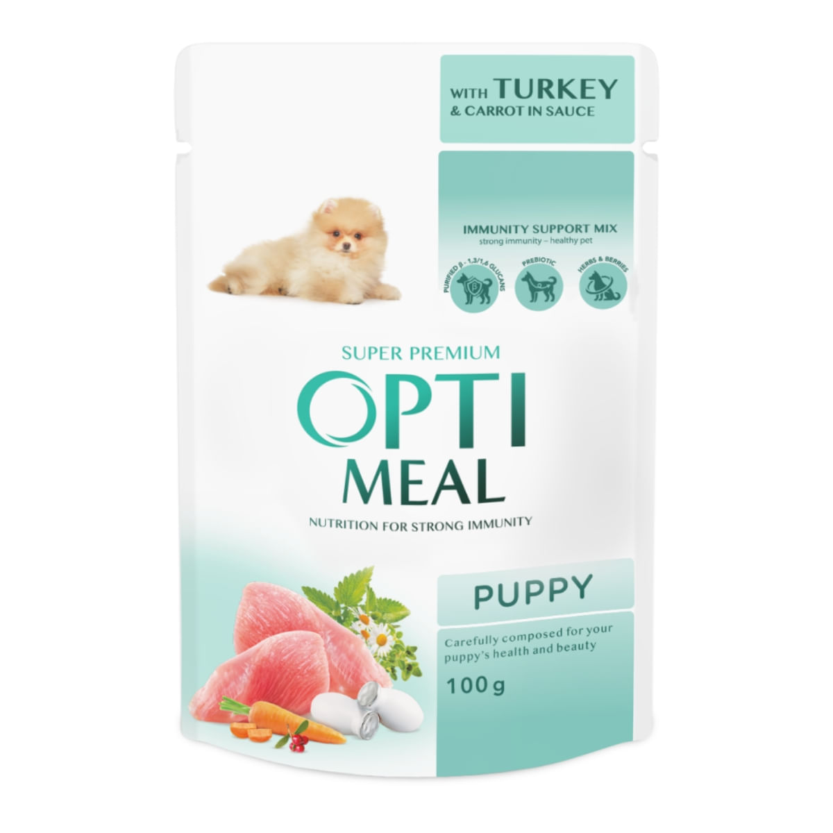 OPTIMEAL Junior, XS-XL, Curcan și Morcov, plic hrană umedă câini junior, (în sos), 100g x 12buc - poza 2