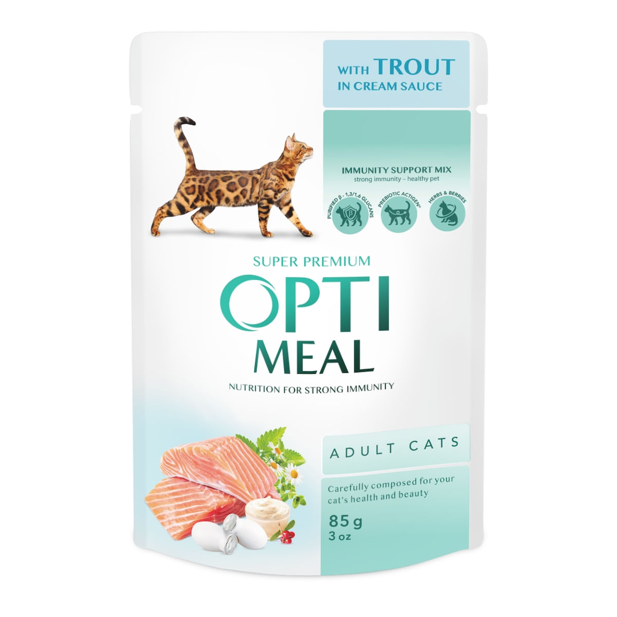 OPTIMEAL, Păstrăv, plic hrană umedă pisici, (în sos), 85g - poza 3