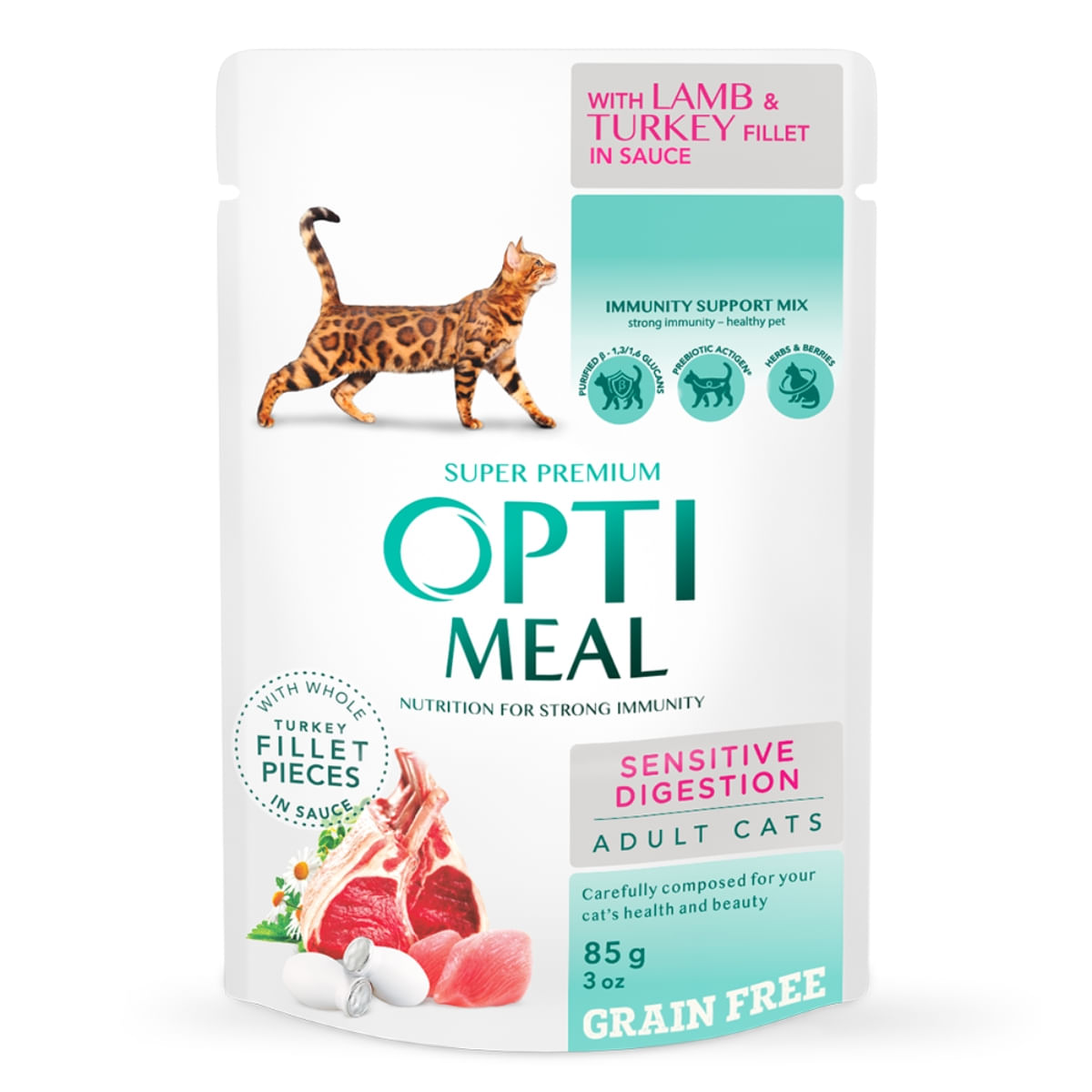 OPTIMEAL Sensitive, Miel și Curcan, hrană umedă pisici, sensibilități digestive, (în sos) OPTIMEAL Sensitive, Miel și Curcan, hrană umedă fără cereale pisici, sistem digestiv, (în sos), 85g - poza 5