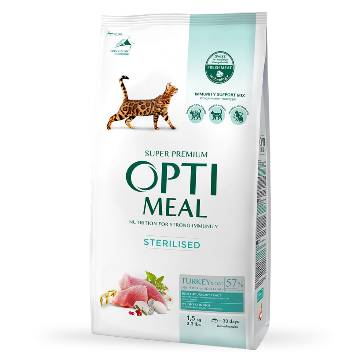 OPTIMEAL Sterilised, Curcan cu Ovăz, hrană uscată pisici sterilizate OPTIMEAL Sterilised, Curcan, hrană uscată pisici sterilizate, 1.5kg - poza 1