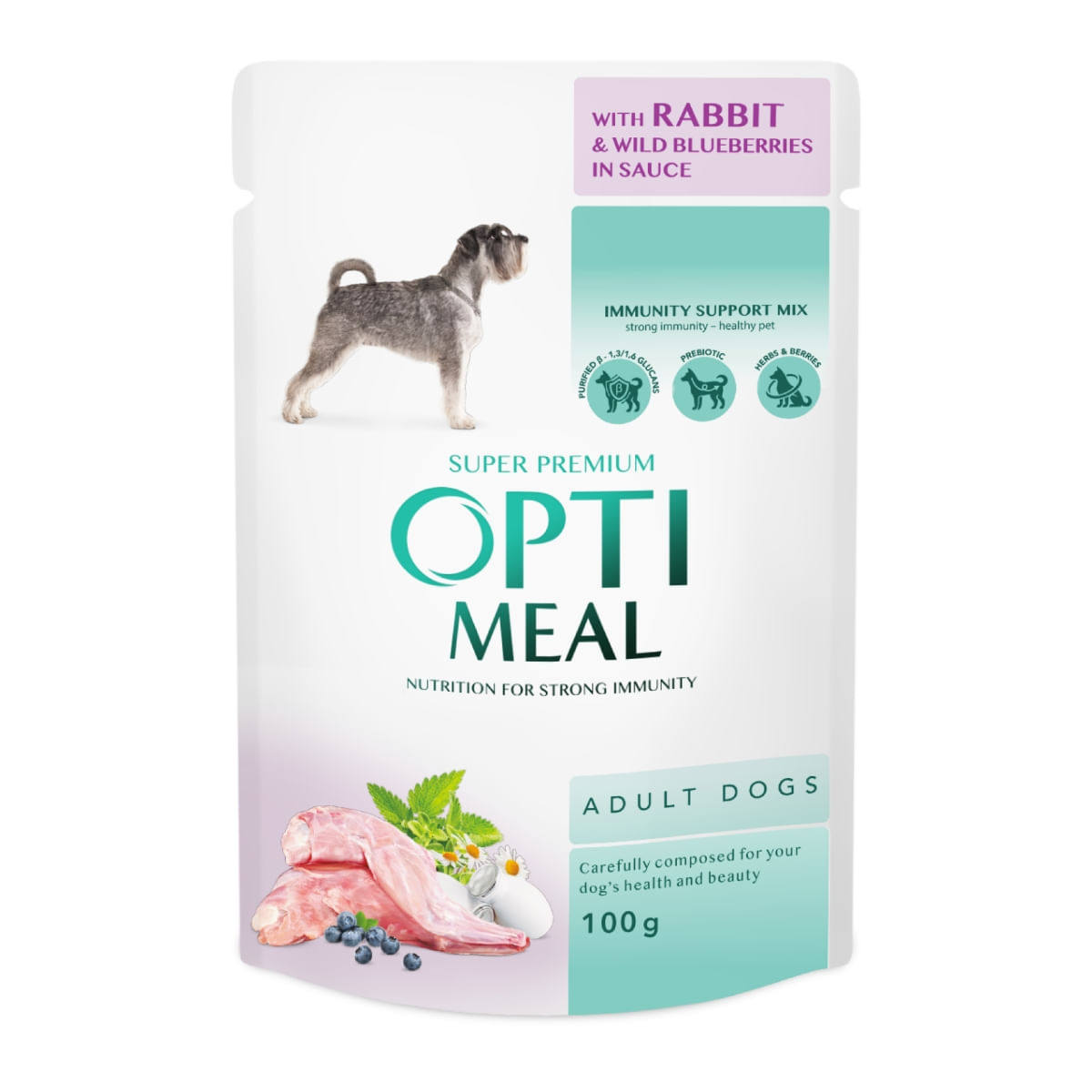 OPTIMEAL, XS-XL, Iepure și afine, plic hrană umedă câini, (în sos), 100g x 12buc - poza 1