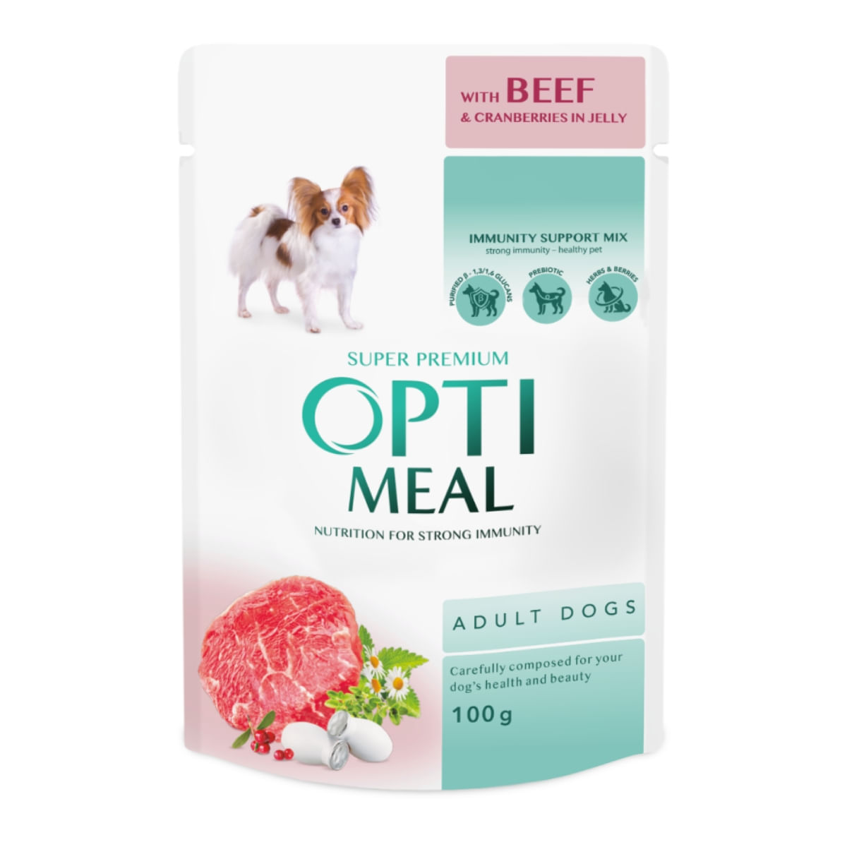 OPTIMEAL, XS-XL, Vită, plic hrană umedă câini, (în aspic), 100g - poza 1