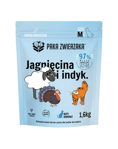 PAKA ZWIERZAKA Hrană uscată cu miel și curcan pentru pisici mărimea M 1,6 kg