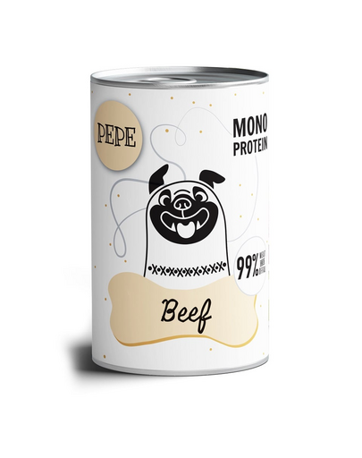PAKA ZWIERZAKA PEPE Hrană umedă monoproteică cu carne de vită 99% 800 g