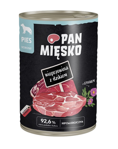 PAN MIĘSKO Carne de porc cu mistreț hrană umedă pentru câini 400 g